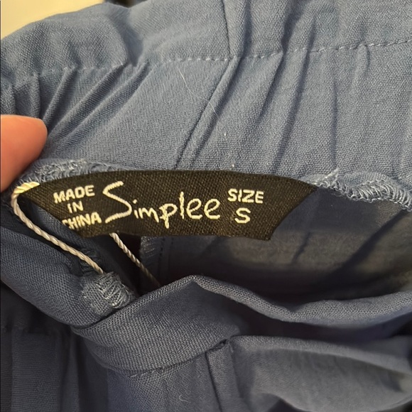 Simplee Blue Wide Leg Pants with High Waist - Picture 2 of 5